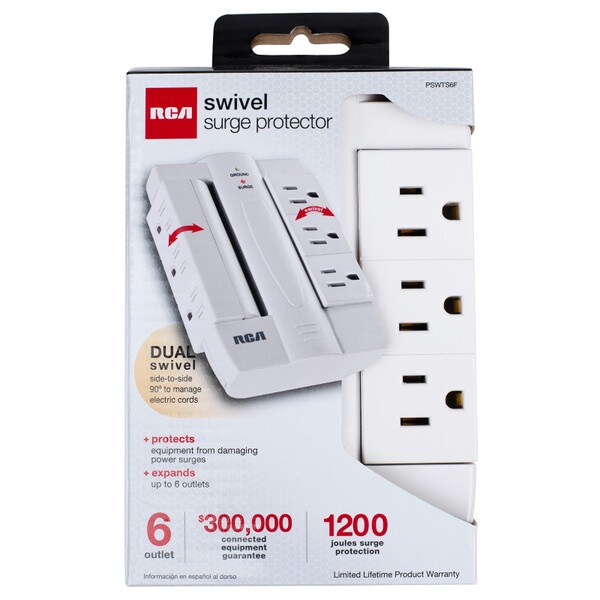 Main product image for RCA PSWTS6FV 6-Outlet Wall Tap Surge Protector White 125-450
